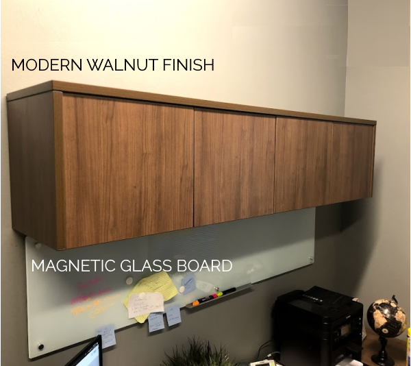 PL 71W Wall Mount Door Hutch - Modern Walnut WITH GLASSBOARD frosted glass board
