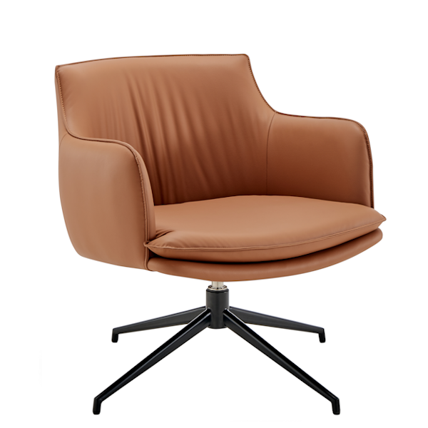 Ronja Swivel Lounge Chair - Dark Caramel Leatherette - Black Steel Base swivel lounge chair