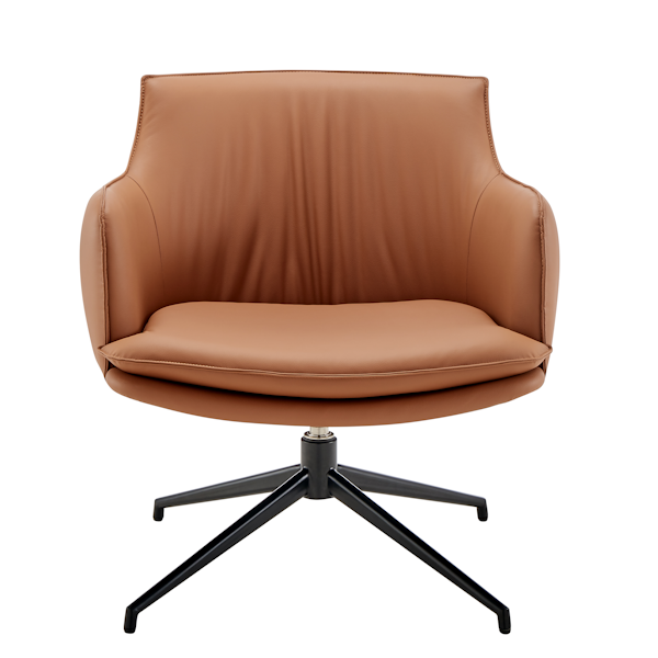 Ronja Swivel Lounge Chair in Dark Caramel Leatherette - Black Steel Base swivel lounge chair