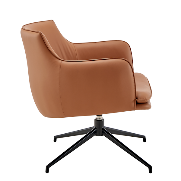Ronja Swivel Lounge Chair in Dark Caramel Leatherette - side swivel lounge chair