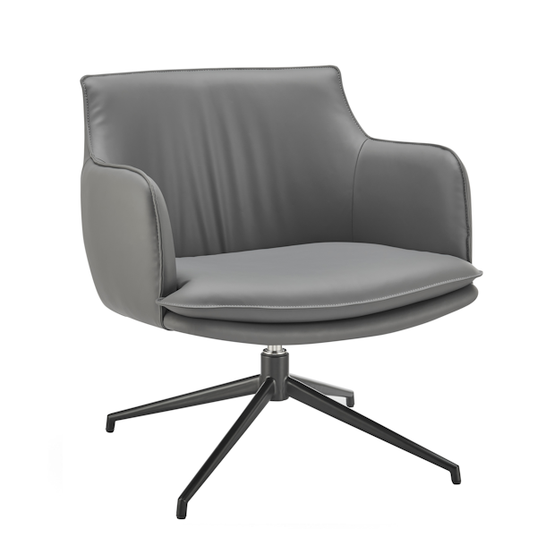 Ronja Swivel Lounge Chair in Gray Leatherette - Black Steel Base swivel lounge chair