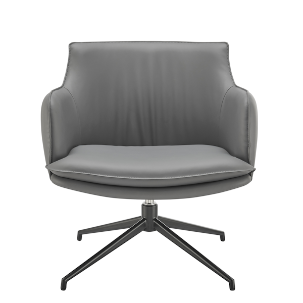 Ronja Swivel Lounge Chair in Gray Leatherette - Black Steel - facing swivel lounge chair