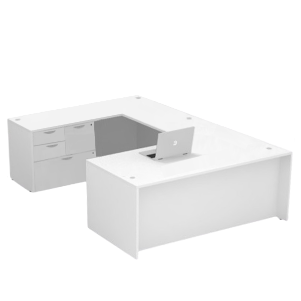 U-Desk - Combo File - LH - WHITE u desk with combo drawer