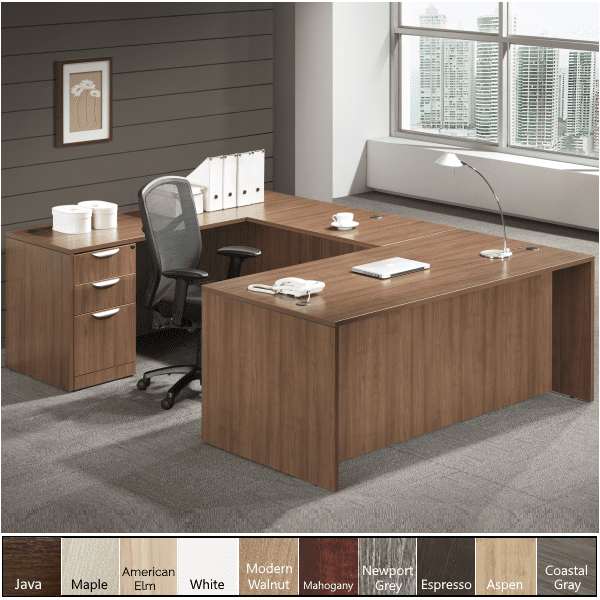 U-Desk - Walnut - Full Peds u-shaped desk
