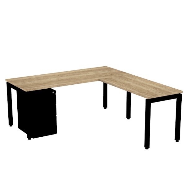 steel l-desk with pedestal