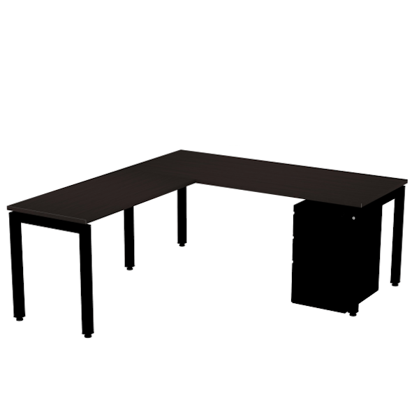 steel l-desk with pedestal