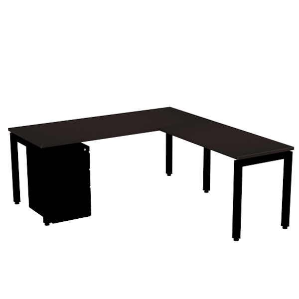 steel l-desk with pedestal