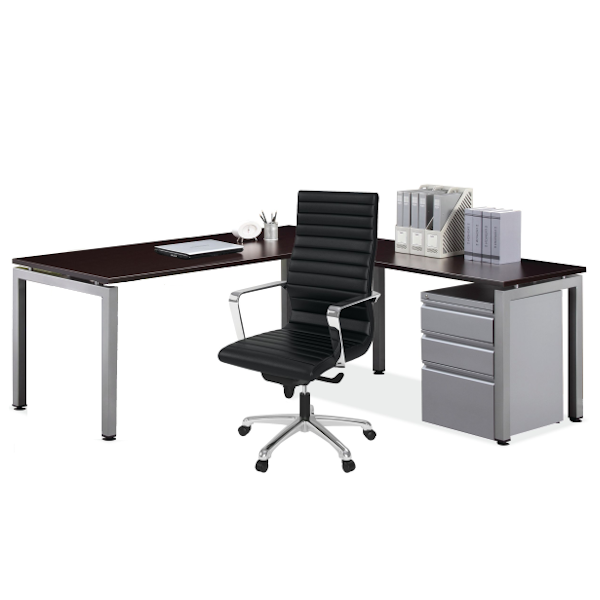 steel l-desk with pedestal