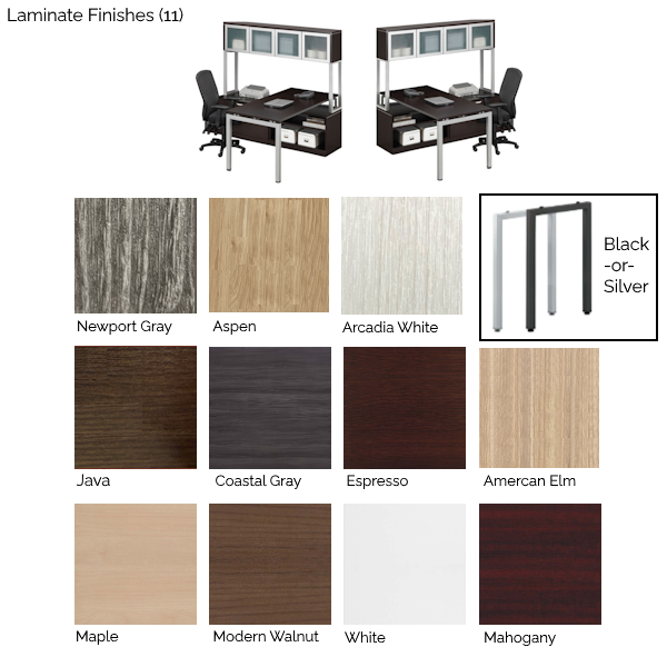 Unite Leg L-Desk - Steel Post Glass Door Hutch -Finishes unite leg l-desk and hutch