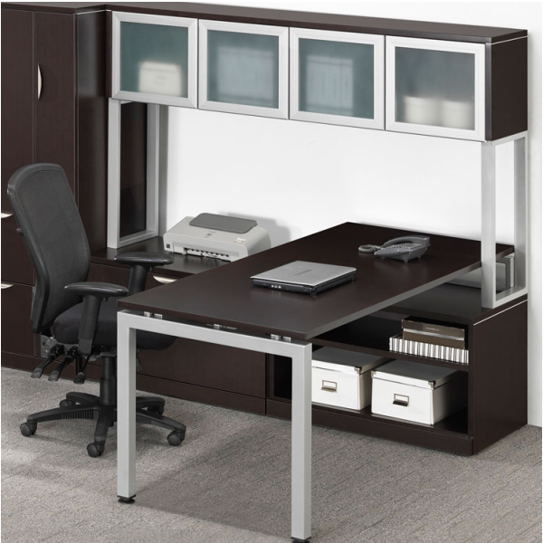 Unite Leg L-Desk - Steel Post Hutch - Room - Glass Door unite leg l-desk and hutch