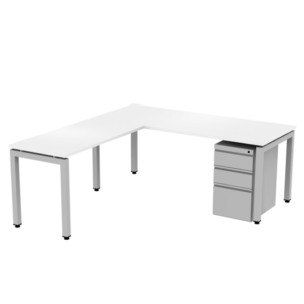 steel l-desk with pedestal