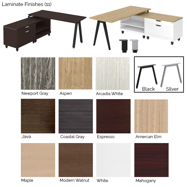 V-Leg L-Desk - Leg and Laminate Finishes oblique leg desks