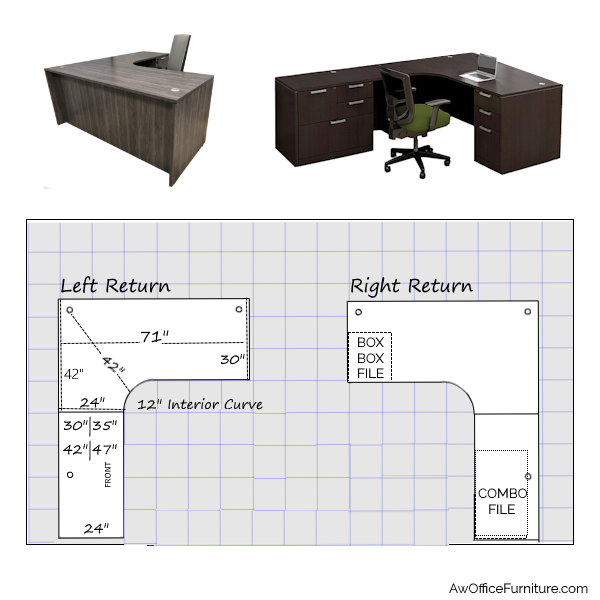 178 Interior Curved L Desk - 2D Layout Interior Curved L-Shaped Desk with Combo File