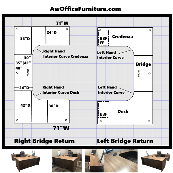 2D 42 Rectangular Front Interior Curve U Desk - 2D Map Dual Curved U Desk