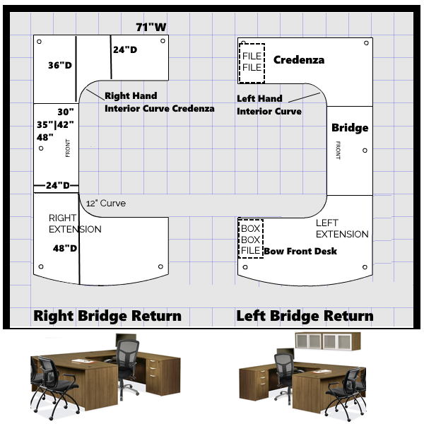 2D 48 Bow Front Interior Curve U Desk - 2D Map bow front dual curved u desk