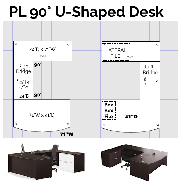 Bow Front U-Desk - BBF LF - 2D bow front u desk with lateral file
