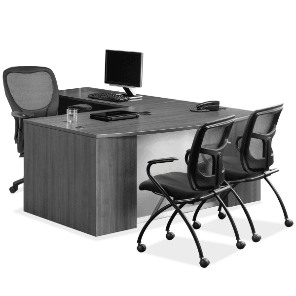 step bow front l desk