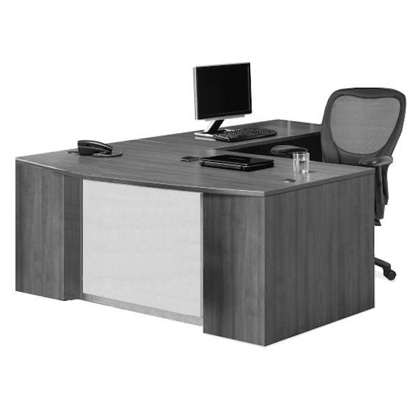 step bow front l desk