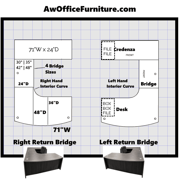 Interior Curved Bow Font U-Desk - 2D bow front u desk