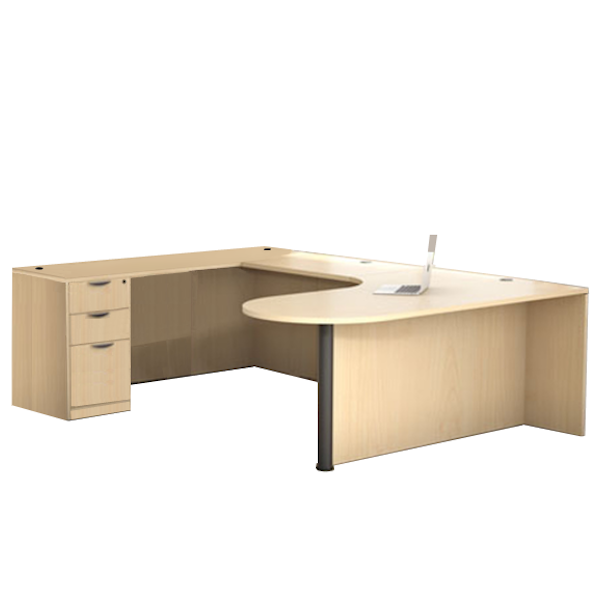 Interior Curved Bullet U-Desk - Left Ext - MAPLE curved bullet u-desk