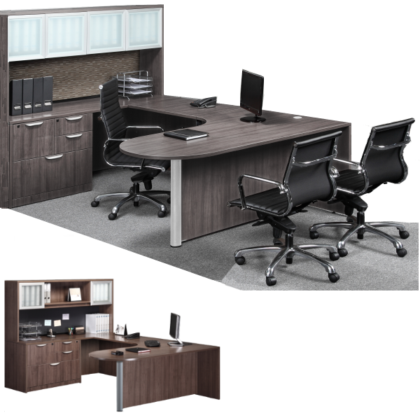 Interior Curved Bullet U-Desk - combo file pedestal bullet u desk and hutch with extension