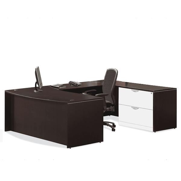 PL 90° Executive Bow Front U-Desk - White Espresso u-desk with lateral file