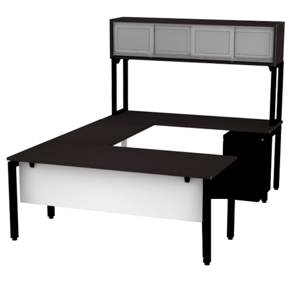 U-desk with sliding glass doors