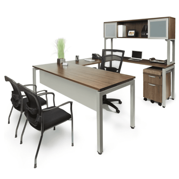 Steel u-desk with hutch