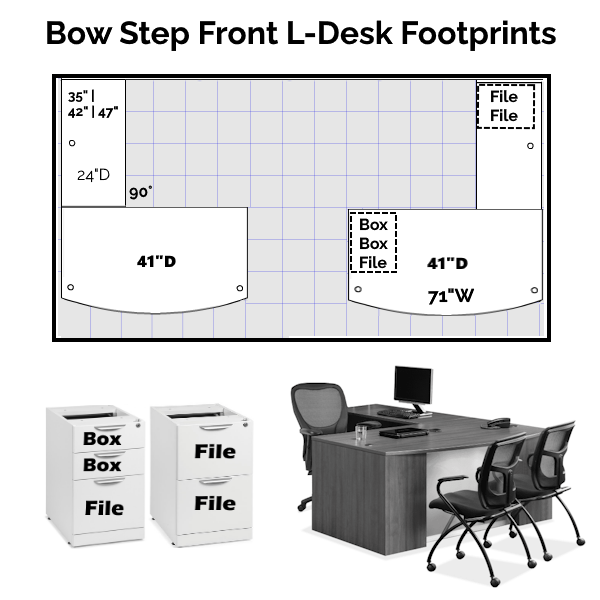 Step Front Bow Top L-Desk Footprint - Glass - 4 Finishes step bow front l desk