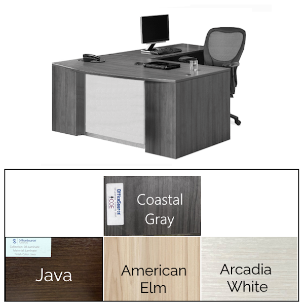 Step Front Bow Top L-Desk - Glass - 4 Finishes step bow front l desk