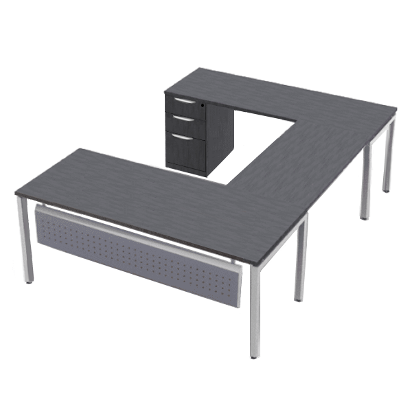 steel leg u desk with steel modesty panel