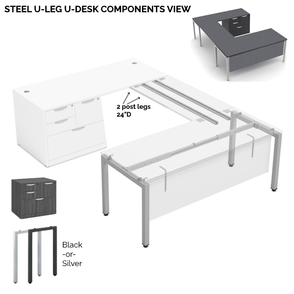 U-Leg U-Desk - COMBO FILE - LMP - Footprint 2D steel leg u desk with combo file