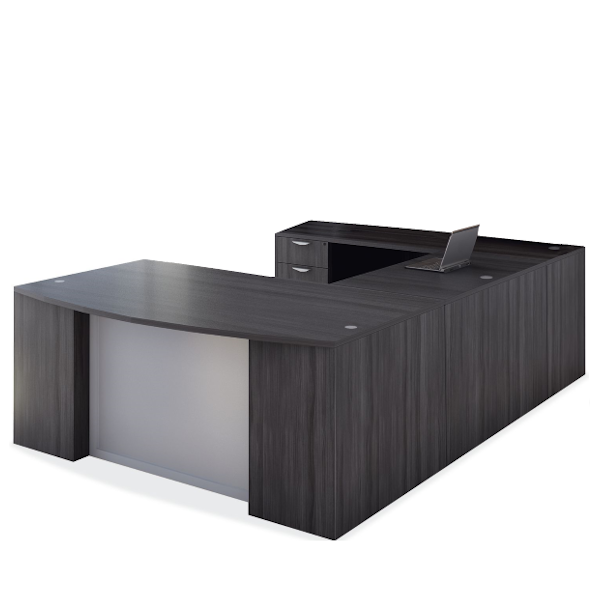 step glass front bow u desk