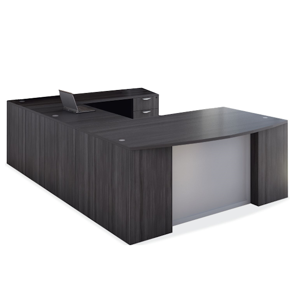 step glass front bow u desk