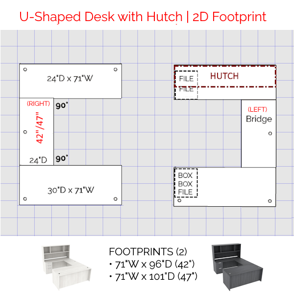 2d U-Desk - Open Hutch 2D u desk view