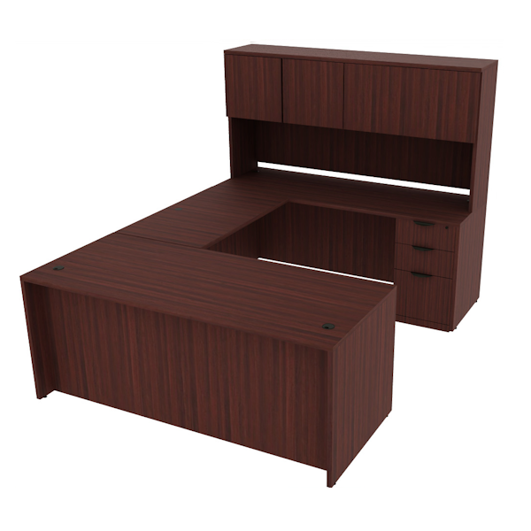 u-desk and hutch with 4 doors