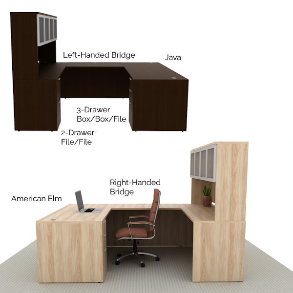 U-Shaped Desks - BBF FF - Glass 4-Door Hutches U-desks