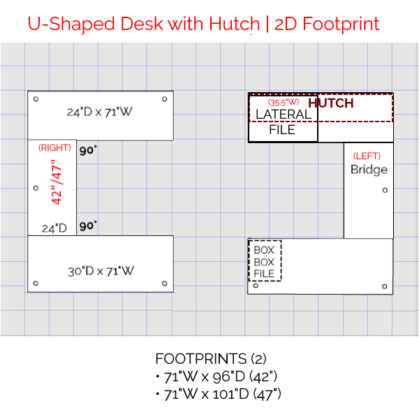 2d U-Desk - 2-door Hutch - bbf with lateral file 2d footprint u desk
