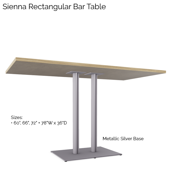 Sienna Rectangle Top Bar Table Metallic Silver rectangular bar table