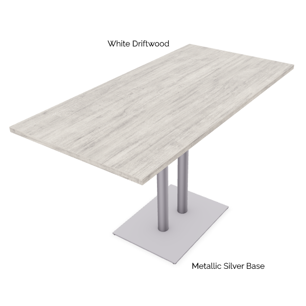 Sienna Rectangle Top Bar Table White Driftwood Top - Metallic Silver rectangular bar table