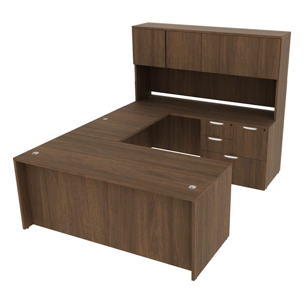 U-Shaped Desk with combo file and 4 door hutch