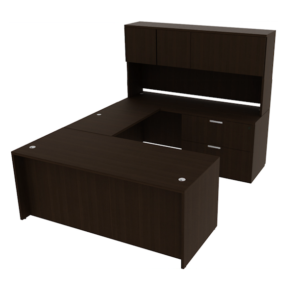 u desk with lateral file and 4 door hutch