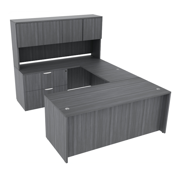 u desk with lateral file and 4 door hutch