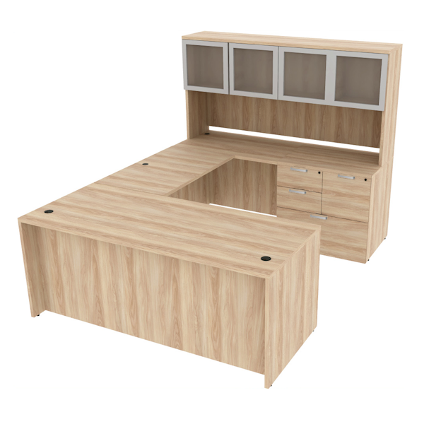 u-desk with 4-door hutch
