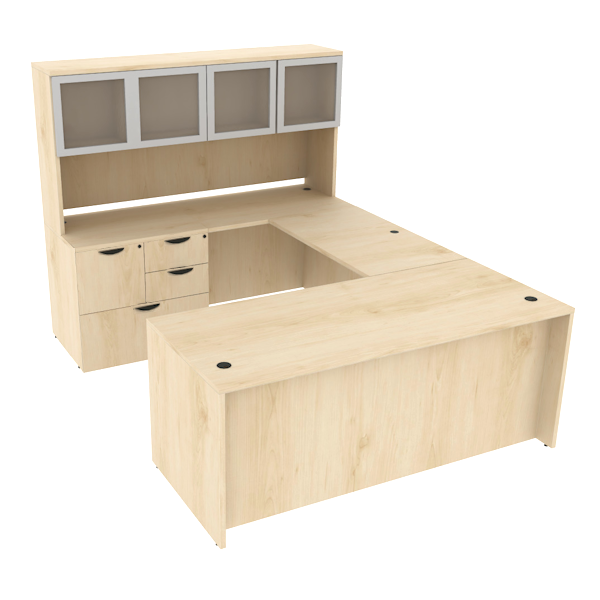 U-desk with glass hutch