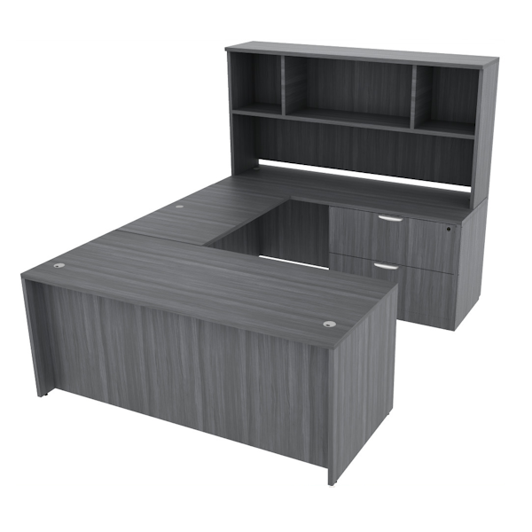 u-desk with lateral file and open hutch