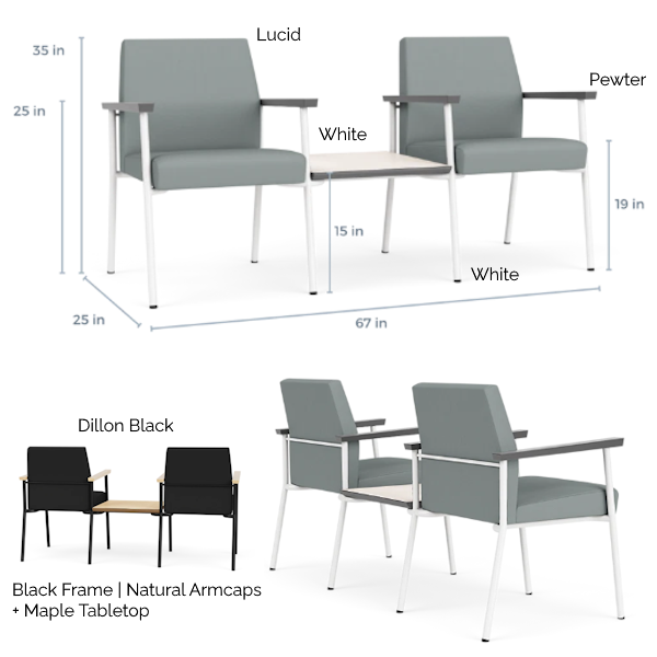 Mystic Guest 2-Seater with Center Table - Info two person chair and center table