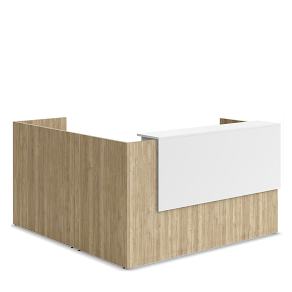 Reception L-Desk with White Stack Counter - Approach - elm overlay reception l desk