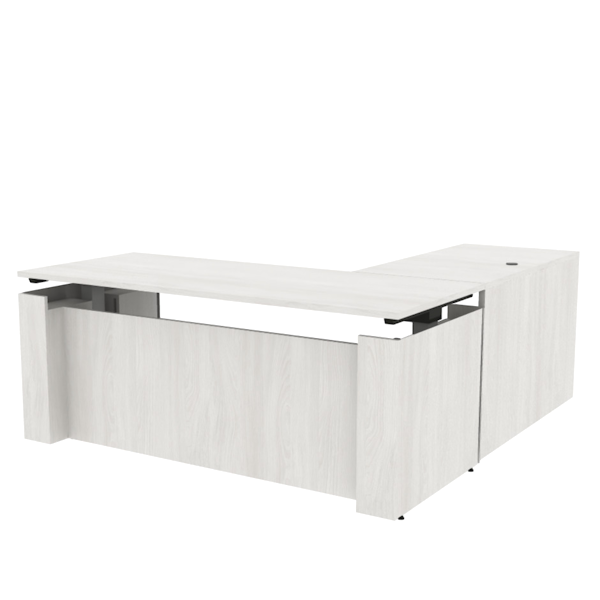 Powered Height Adjustable Casing Desk; 47"W x 24"D Reversible Return with Locking 2-Drawer Box/File; 1/2 Leg Support Return Gable