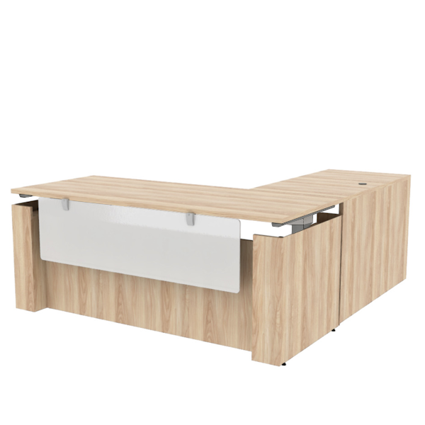 sit-stand l desk with frosted panel